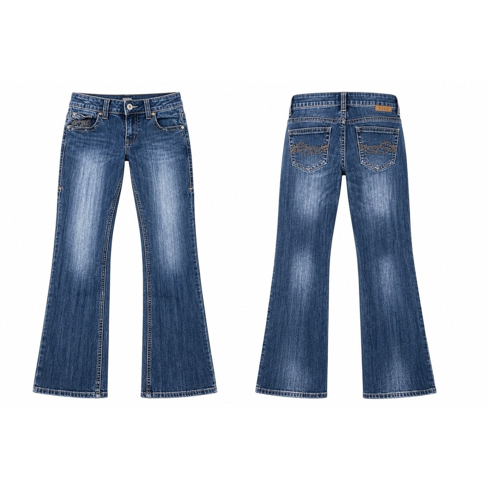 Cowgirl Tuff Studded Broncs‎ Jeans Womens 33/35 Blue Bootcut Western  WHISKERING